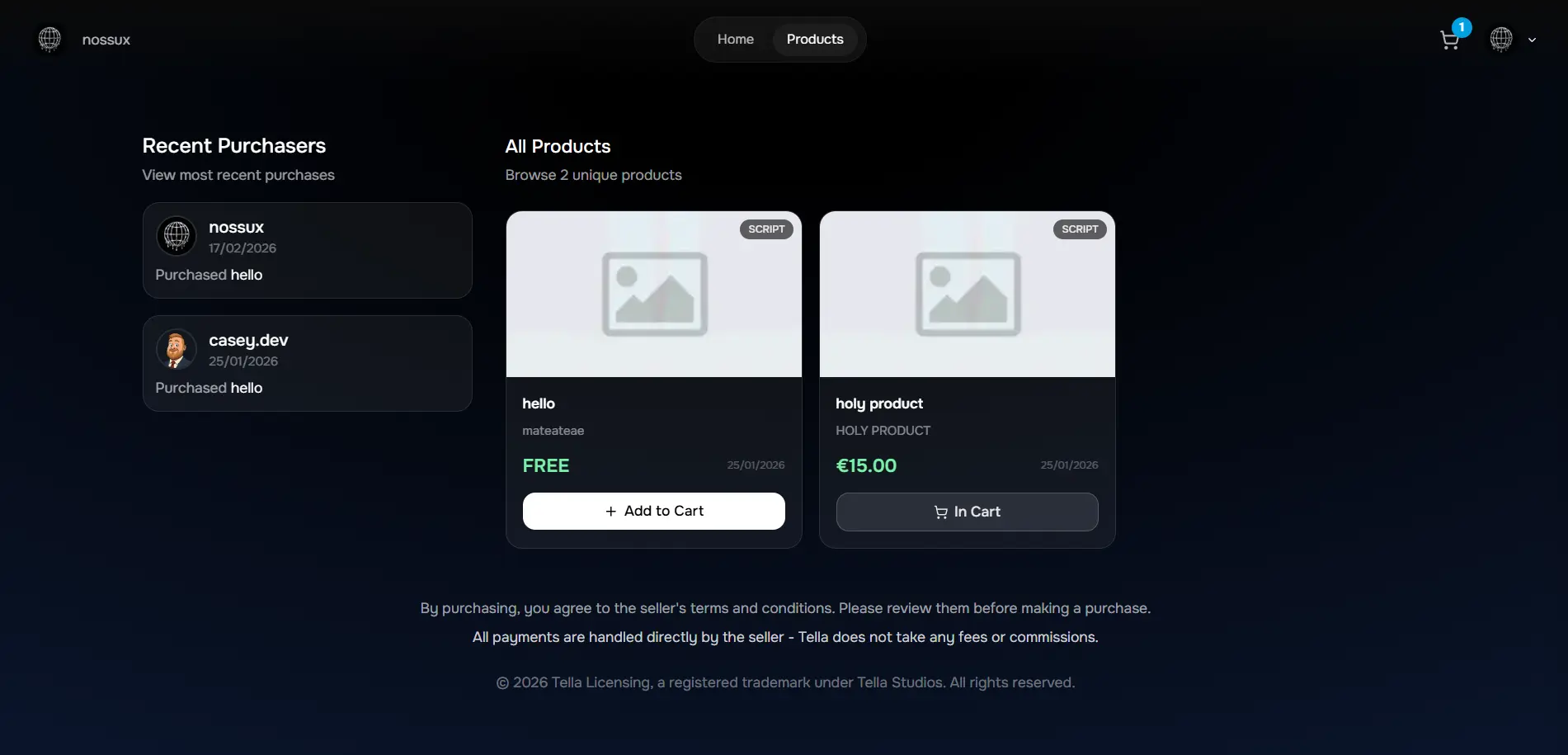 Tella Licensing Store preview